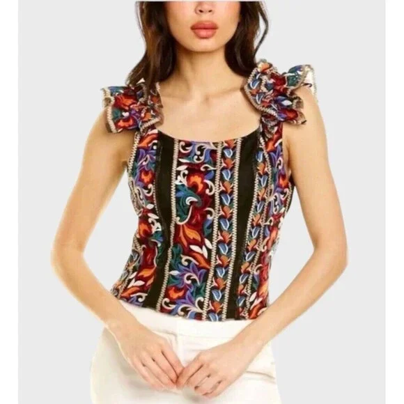 Eva Franco Embroidered Corset Top for Women Medium Multicolored anthropologie - Picture 1 of 16